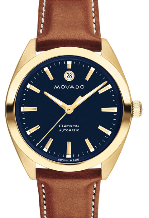 Movado Heritage Series Datron Automatic 3650144 Cognac Calfskin strap/Blue with index 40mm Unisex Watch