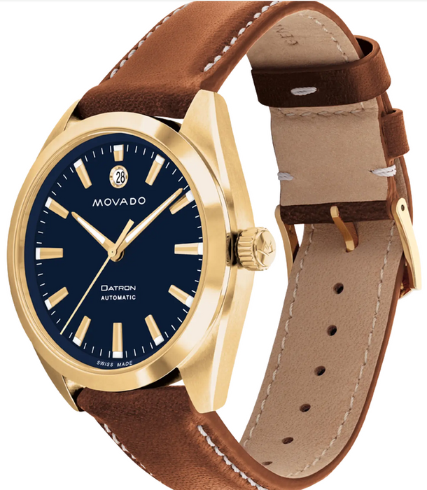 Movado Heritage Series Datron Automatic 3650144 Cognac Calfskin strap/Blue with index 40mm Unisex Watch