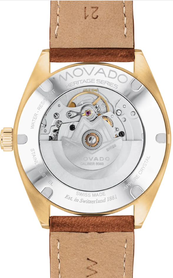 Movado Heritage Series Datron Automatic 3650144 Cognac Calfskin strap/Blue with index 40mm Unisex Watch