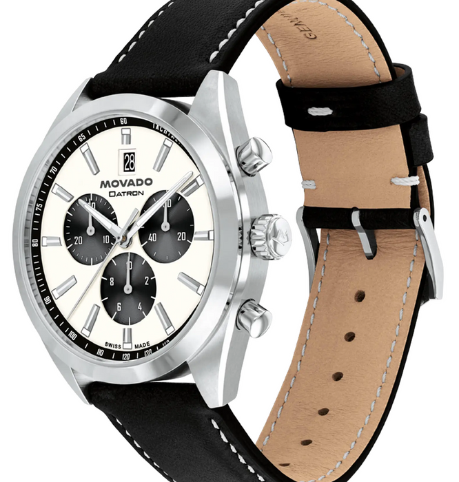 Movado Heritage Series Datron 3650199 Black Calfskin strap/Ivory with index 41mm Men's Watch