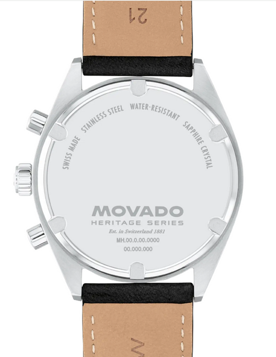 Movado Heritage Series Datron 3650199 Black Calfskin strap/Ivory with index 41mm Men's Watch