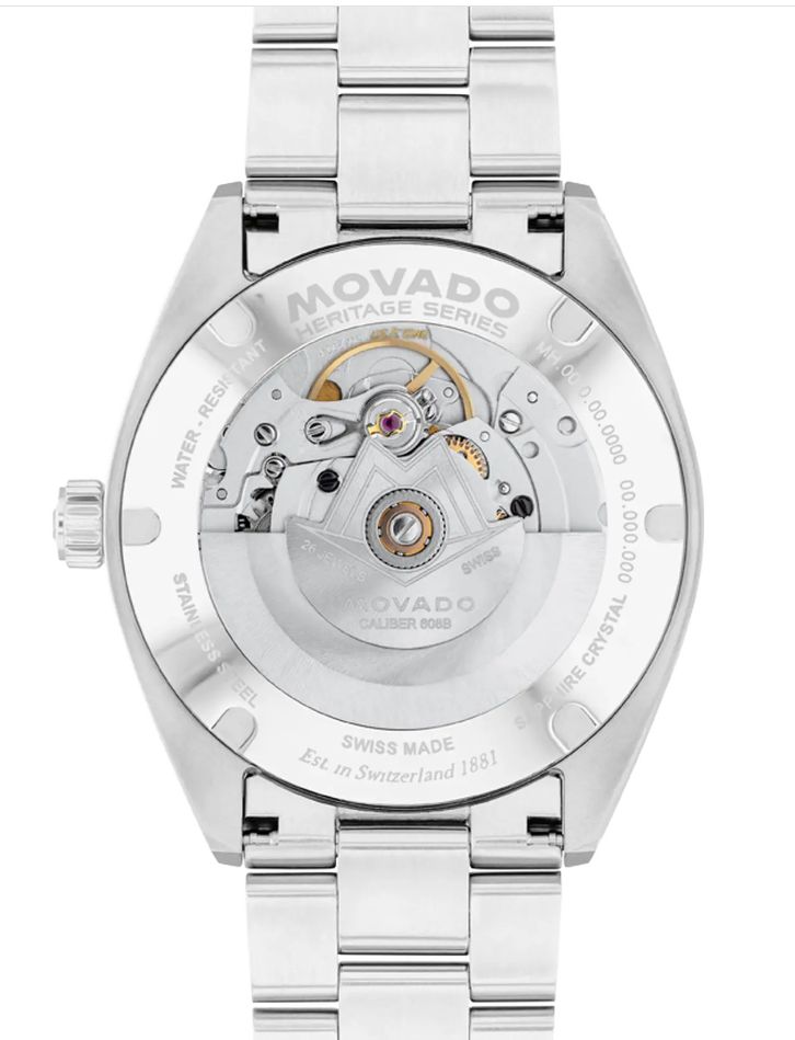 Movado Heritage Series Datron Automatic 3650196 Stainless steel link bracelet/Ivory Super-LuminNova® with index 40mm Unisex Watch