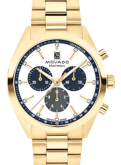 Movado Heritage Series Datron 3650180 Yellow Goldtone ion-plated Stainless steel link bracelet/White with index 41mm Men's Watch