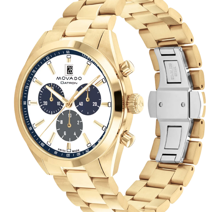 Movado Heritage Series Datron 3650180 Yellow Goldtone ion-plated Stainless steel link bracelet/White with index 41mm Men's Watch