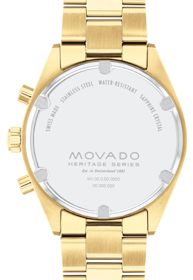Movado Heritage Series Datron 3650180 Yellow Goldtone ion-plated Stainless steel link bracelet/White with index 41mm Men's Watch
