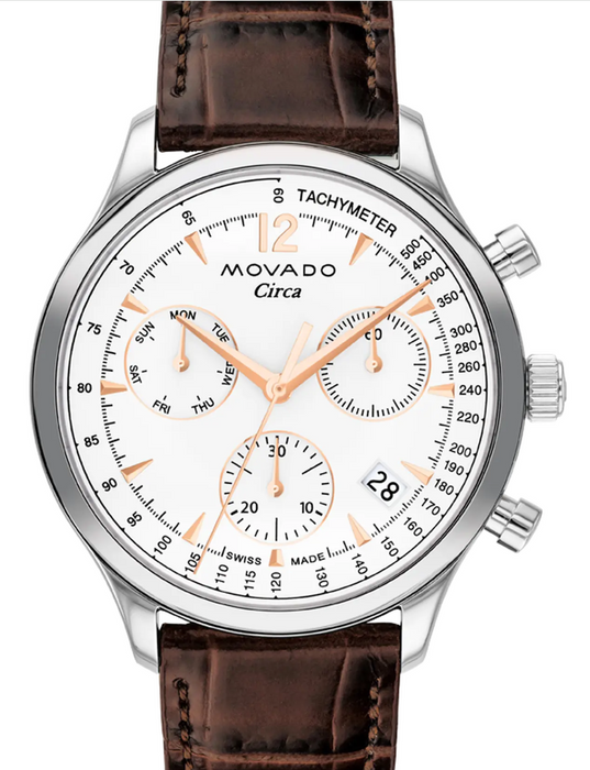 Movado Heritage Series Circa 3650132 Brown leather strap/White with Arabic index 43mm Men's Watch