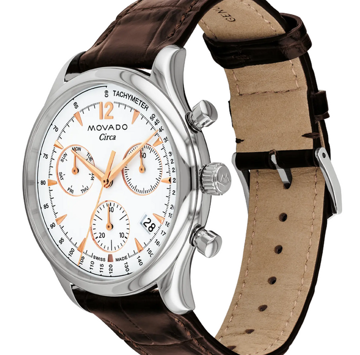 Movado Heritage Series Circa 3650132 Brown leather strap/White with Arabic index 43mm Men's Watch