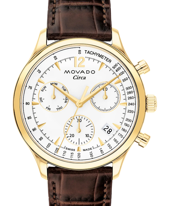 Movado Heritage Series Circa 3650164 Brown leather strap/White with Arabic index 43mm Men's Watch