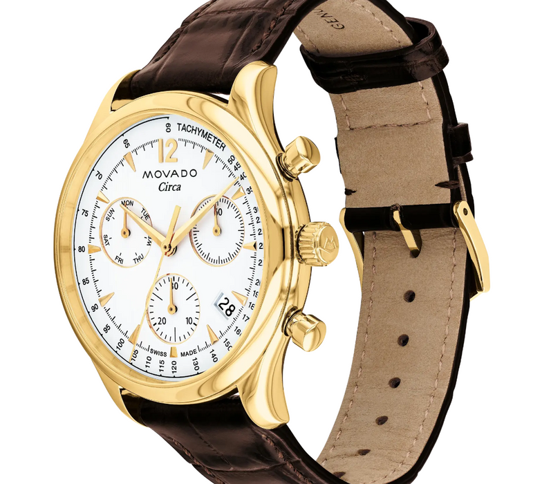 Movado Heritage Series Circa 3650164 Brown leather strap/White with Arabic index 43mm Men's Watch