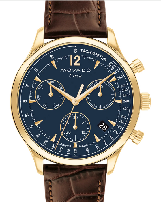 Movado Heritage Series Circa 3650171 Brown leather strap/Blue with Arabic index with index 43mm Men's Watch