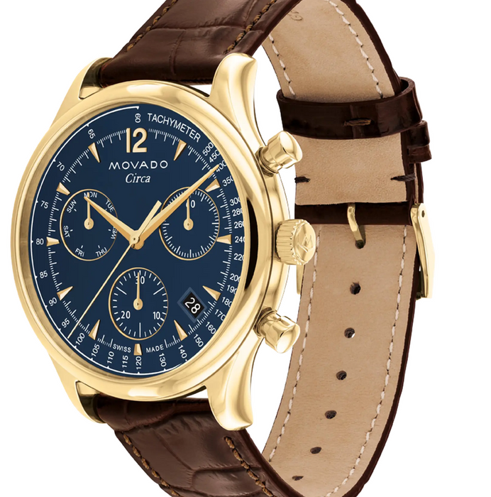 Movado Heritage Series Circa 3650171 Brown leather strap/Blue with Arabic index with index 43mm Men's Watch