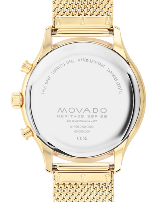 Movado Heritage Series Circa 3650138 Yellow gold ionic-plated stainless steel mesh bracelet/White with index 43mm Men's Watch