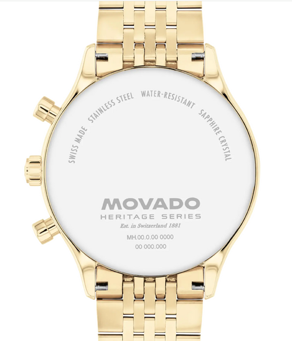 Movado Heritage Series Calendoplan 3650210 Pale Gold ionic plated Stainless steel link bracelet/White with index 43mm Men's Watch