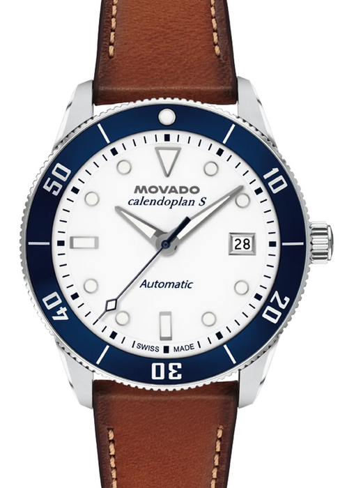 Movado Heritage Series Calendoplan S Automatic 3650223 Cognac leather strap/White with index 40mm Unisex Watch