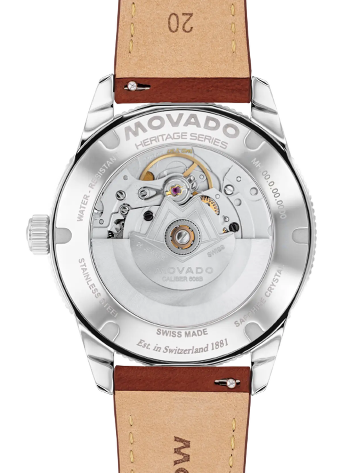 Movado Heritage Series Calendoplan S Automatic 3650223 Cognac leather strap/White with index 40mm Unisex Watch