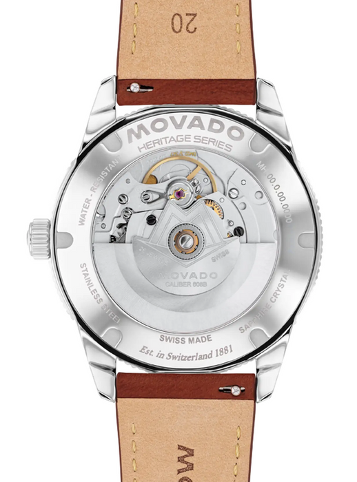 Movado Heritage Series Calendoplan S Automatic 3650223 Cognac leather strap/White with index 40mm Unisex Watch