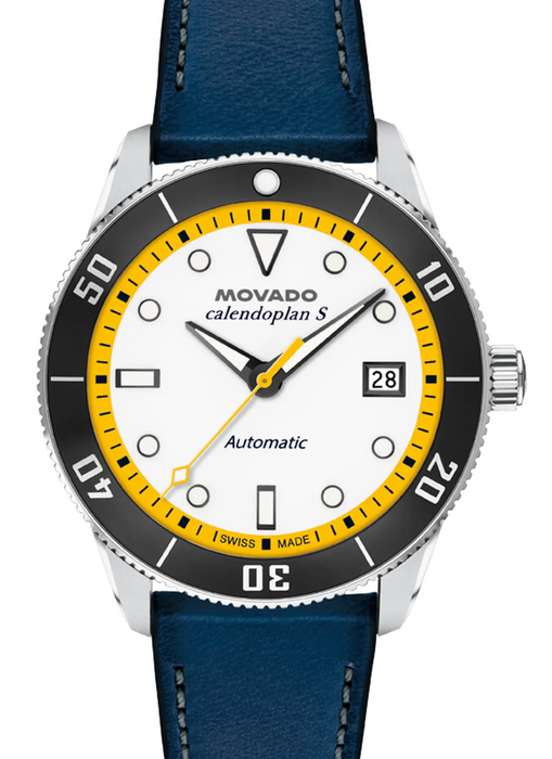 Movado Heritage Series Calendoplan S Automatic 3650226 Blue leather strap/White with index 40mm Unisex Watch