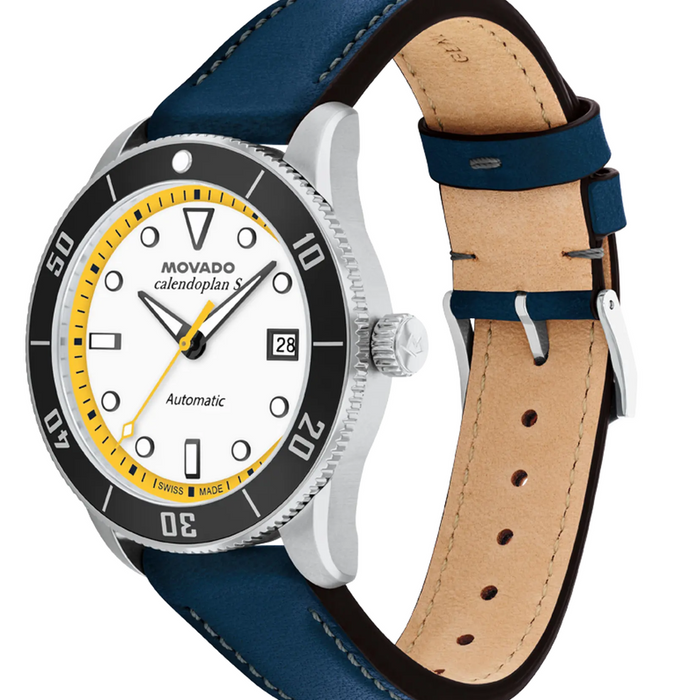 Movado Heritage Series Calendoplan S Automatic 3650226 Blue leather strap/White with index 40mm Unisex Watch