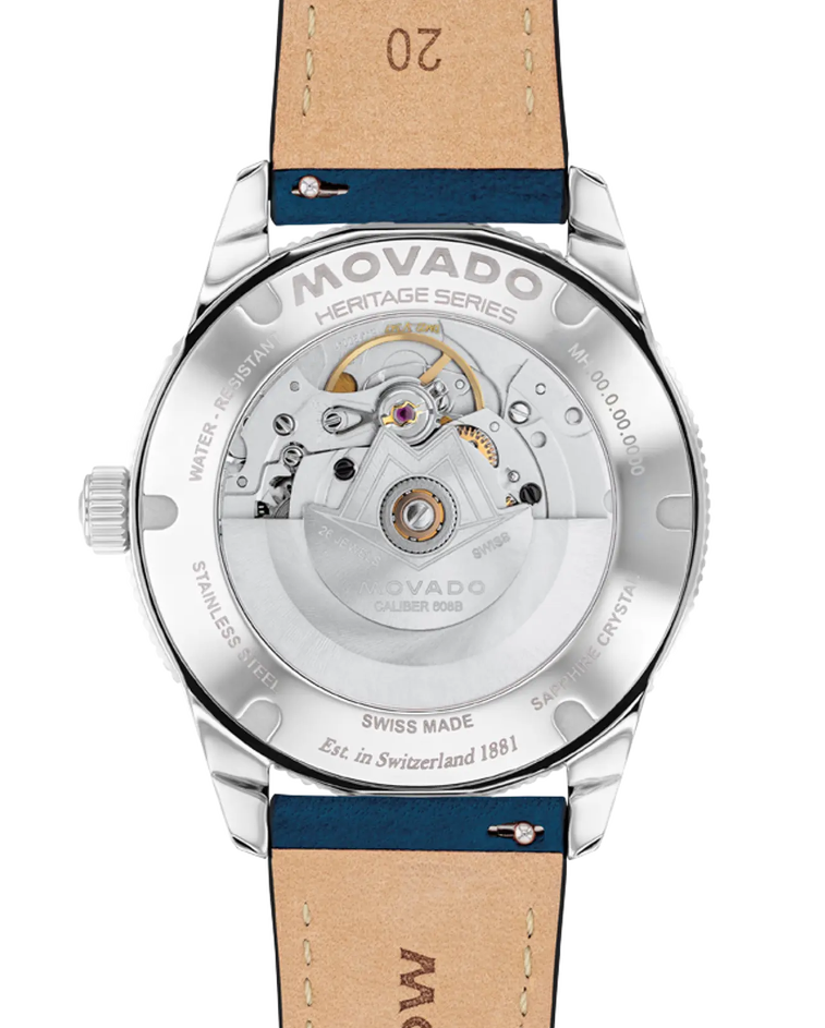 Movado Heritage Series Calendoplan S Automatic 3650226 Blue leather strap/White with index 40mm Unisex Watch