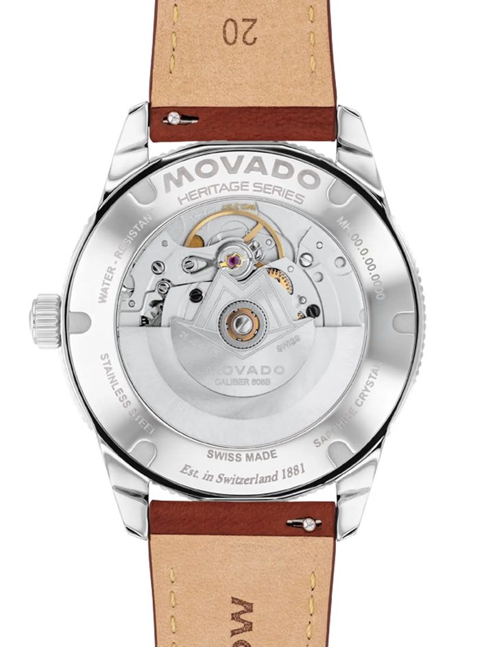 Movado Heritage Series Calendoplan S Automatic 3650227 Cognac leather strap/Aqua with index 40mm Unisex Watch