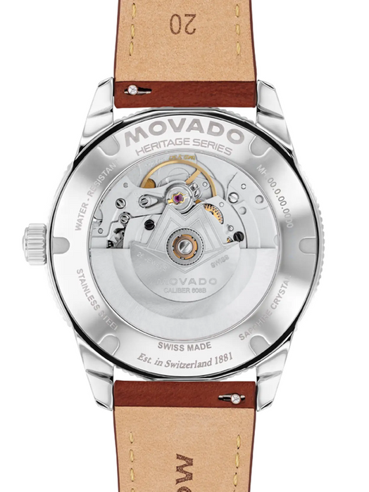 Movado Heritage Series Calendoplan S Automatic 3650227 Cognac leather strap/Aqua with index 40mm Unisex Watch