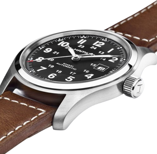 Hamilton Khaki Field Auto Black Dial Brown Leather Men Watch H70555533