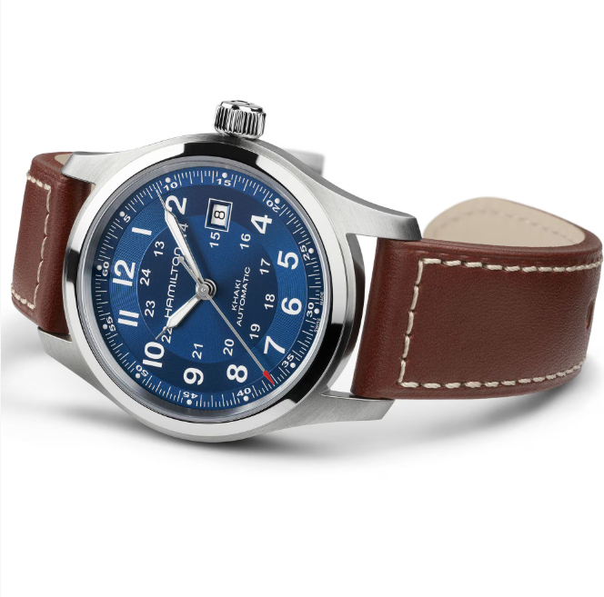 Hamilton Khaki Field Auto 42mm Blue Dial Brown Leather Band Men's Watch H70605540