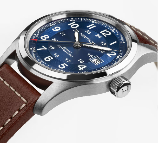 Hamilton Khaki Field Auto 42mm Blue Dial Brown Leather Band Men's Watch H70605540