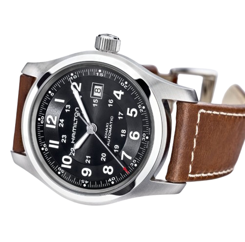 Hamilton Khaki Field Auto Black Dial Brown Leather Men Watch H70555533