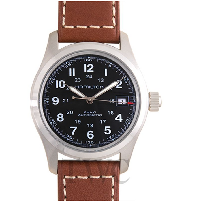 Hamilton Khaki Field Auto Black Dial Leather Men's Watch H70455533