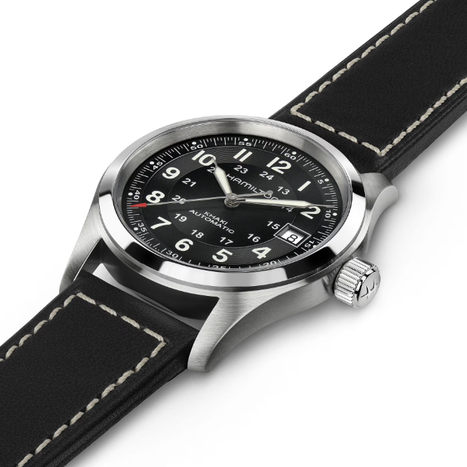Hamilton Khaki Field Automatic Black Dial Leather Strap Men's Watch H70455733