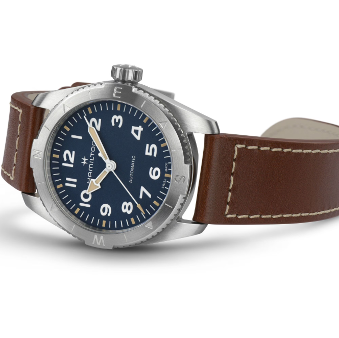 Hamilton Khaki Field Automatic Blue Dial Leather Round Men's Watch H70225540