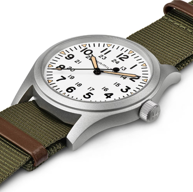 Hamilton Khaki Field Mechanical 42mm White Dial Green Strap Men Watch H69529913
