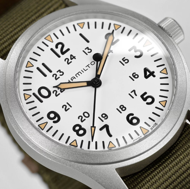 Hamilton Khaki Field Mechanical 42mm White Dial Green Strap Men Watch H69529913