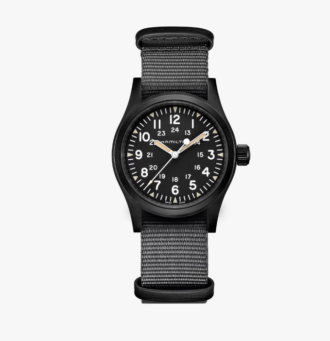 Hamilton Khaki Field Mechnical 38mm Black Dial Gray Strap Men's Watch H69409930