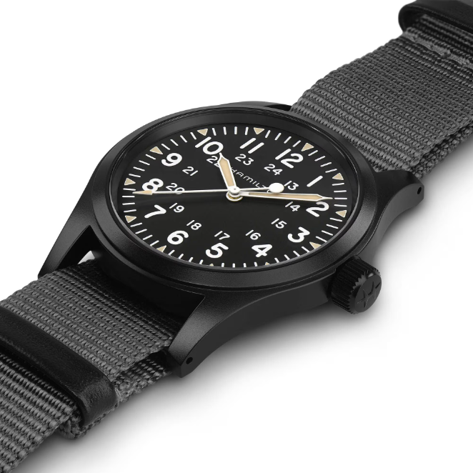Hamilton Khaki Field Mechnical 38mm Black Dial Gray Strap Men's Watch H69409930
