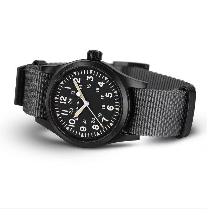 Hamilton Khaki Field Mechnical 38mm Black Dial Gray Strap Men's Watch H69409930