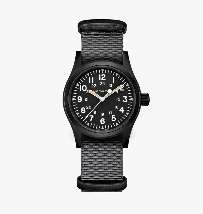 Hamilton Khaki Field Mechnical 38mm Black Dial Gray Strap Men's Watch H69409930