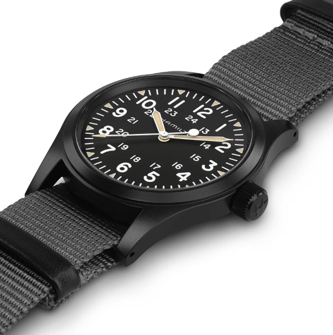 Hamilton Khaki Field Mechnical 38mm Black Dial Gray Strap Men's Watch H69409930