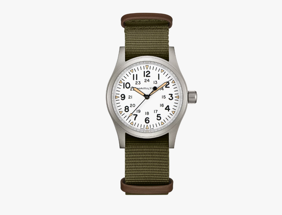 Hamilton Khaki Field Mechnical 38mm White Dial Green Strap Men's Watch H69439411