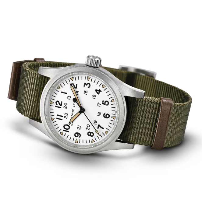 Hamilton Khaki Field Mechnical 38mm White Dial Green Strap Men's Watch H69439411
