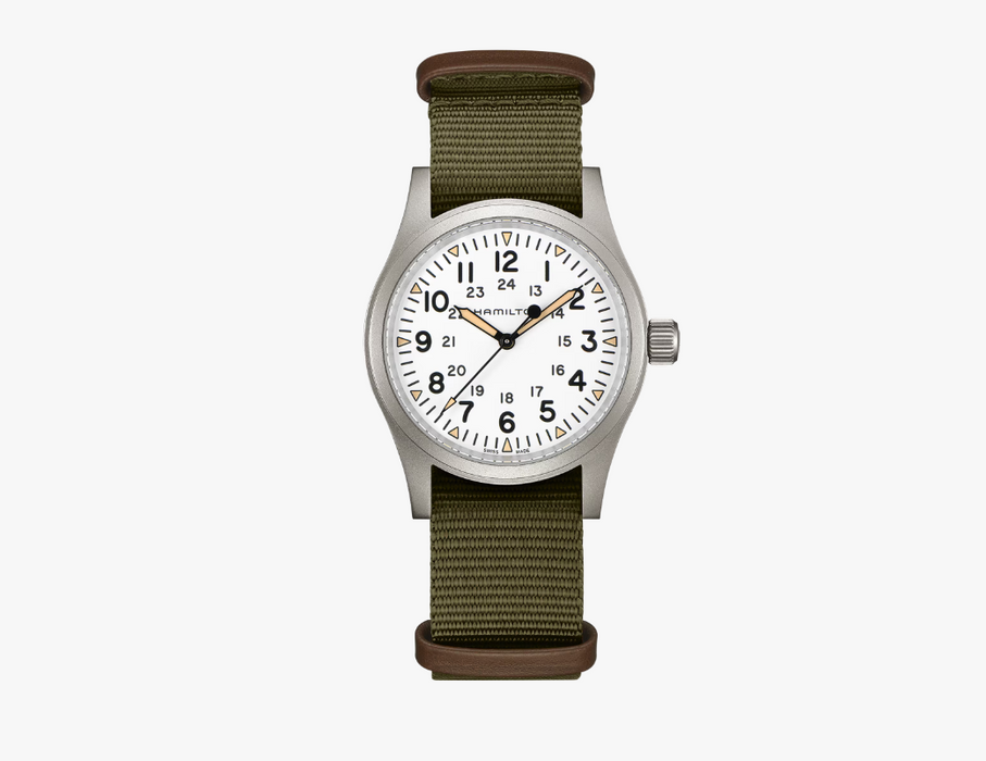 Hamilton Khaki Field Mechnical 38mm White Dial Green Strap Men's Watch H69439411
