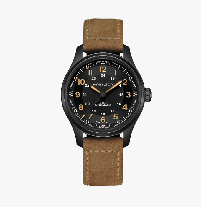 Hamilton Khaki Field Titanium Black Dial Leather Men's Watch H70665533