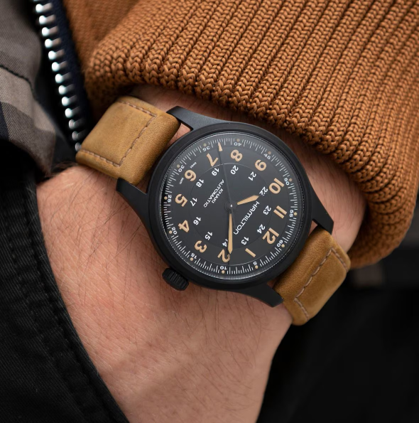 Hamilton Khaki Field Titanium Black Dial Leather Men's Watch H70665533