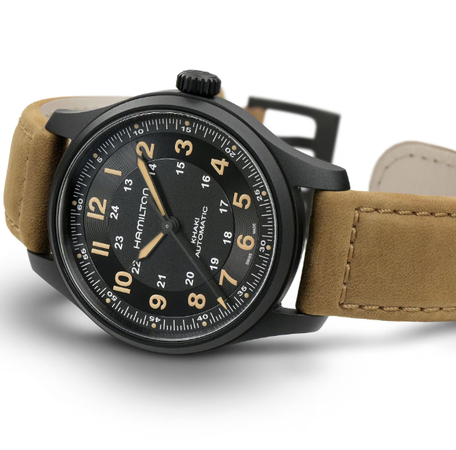 Hamilton Khaki Field Titanium Black Dial Leather Men's Watch H70665533