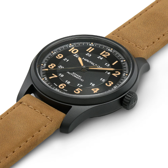 Hamilton Khaki Field Titanium Black Dial Leather Men's Watch H70665533