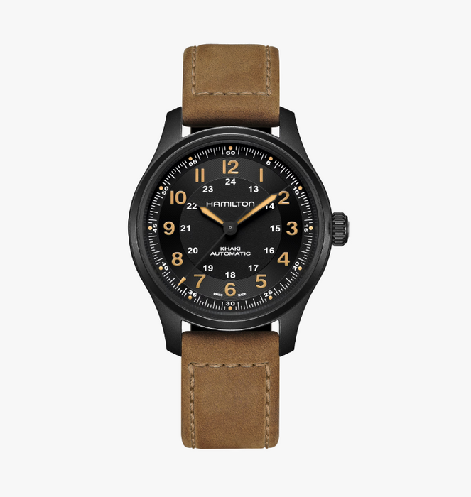 Hamilton Khaki Field Titanium Black Dial Leather Men's Watch H70665533