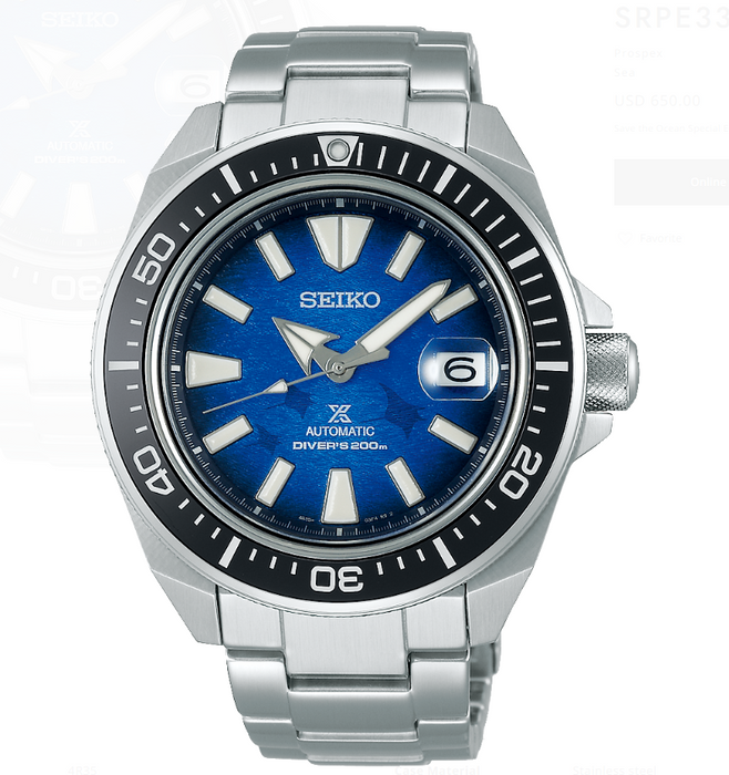 Seiko Automatic Prospex Analog Samurai Manta Ray Dial Divers Watch SRPE33