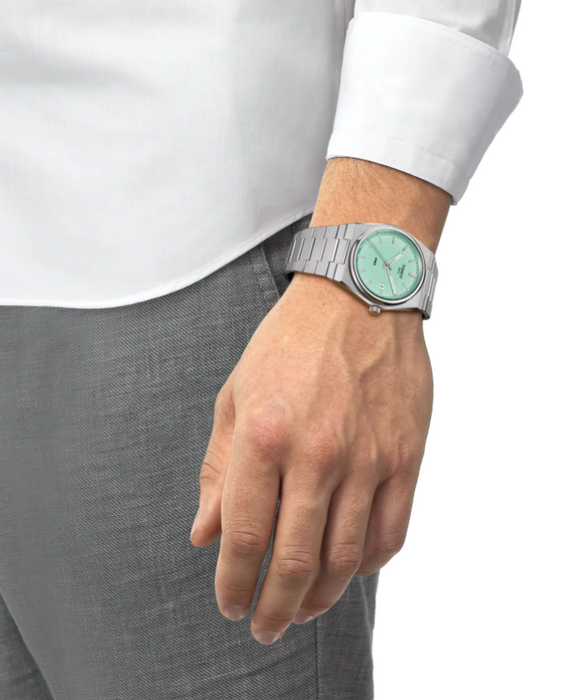 Tissot PRX Quartz Light Green Dial Grey Strap Men's Watch T1374101109101