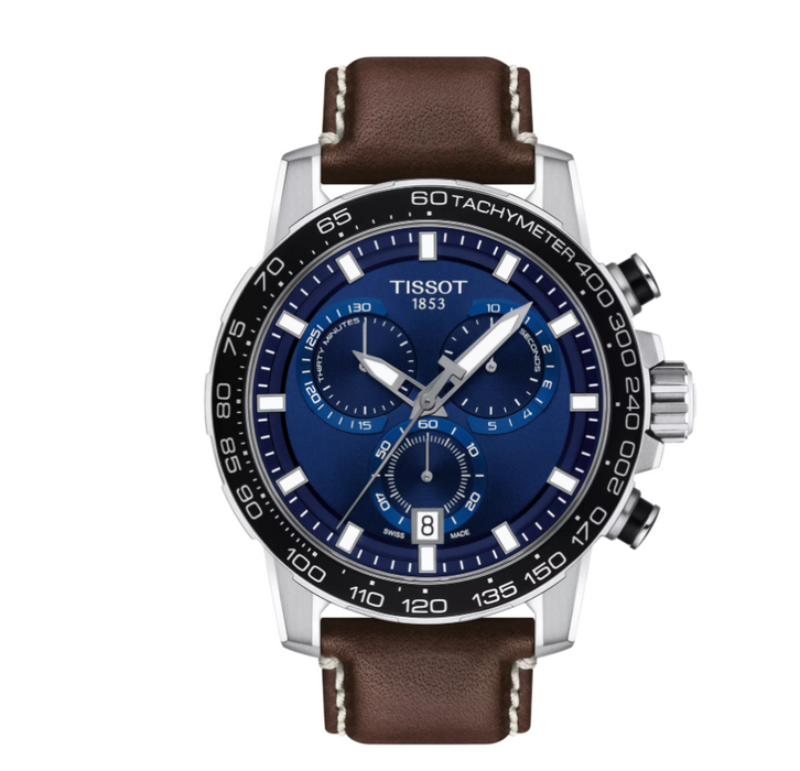 Tissot SuperSport Chrono Blue Dial Brown Leather Watch T1256171604100